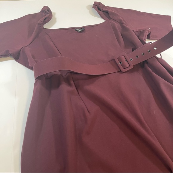 City Chic Maroon Square Neck Dress with Belt Size XXL - Picture 3 of 9